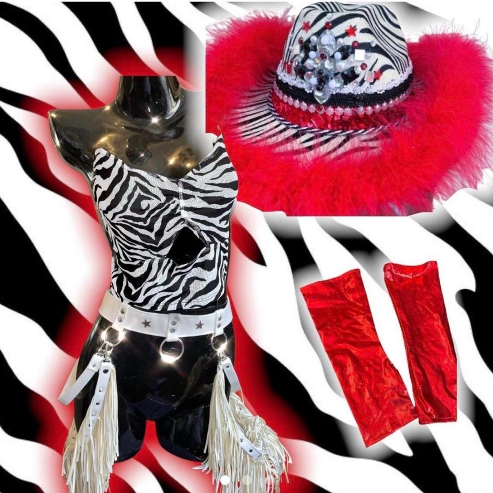 Zebra Print Top with cowgirl cowboy  hat & fringe
